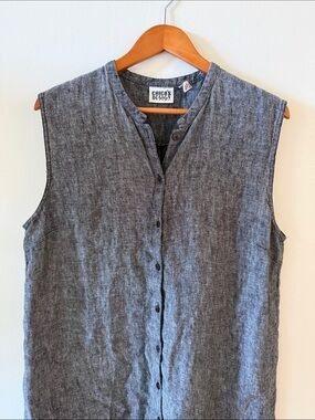 Chico's Vintage Sleeveless Button-Front Linen Dress in Charcoal Gray